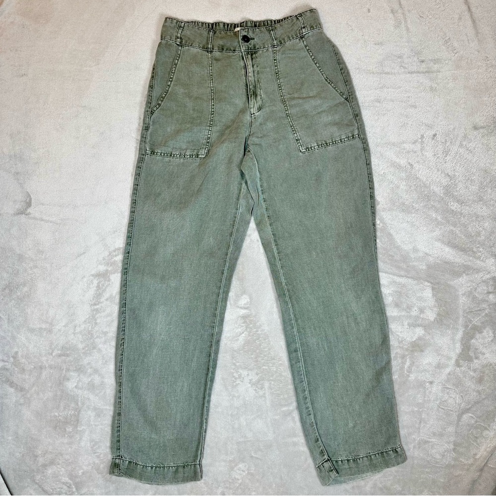 Cynthia Rowley Linen Blend Army Green Lightweight Pants Sz 2 Utility Chic